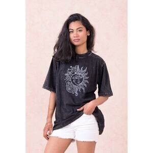 "Sun Moon" Cotton Tee Shirt in Black